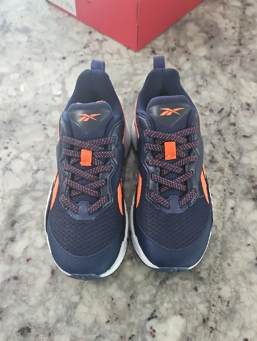 Boys Reebok Navy Athletic Sneakers with Orange Accents - Picture 1 of 4